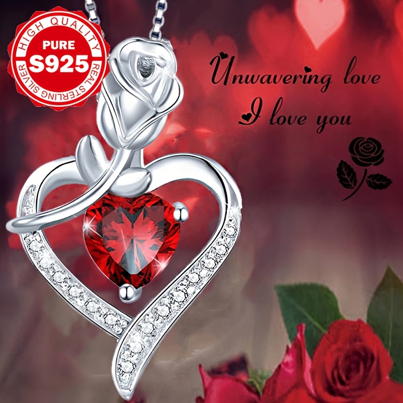 Women's S925 Silver Floral Heart Necklace, Romantic Gift